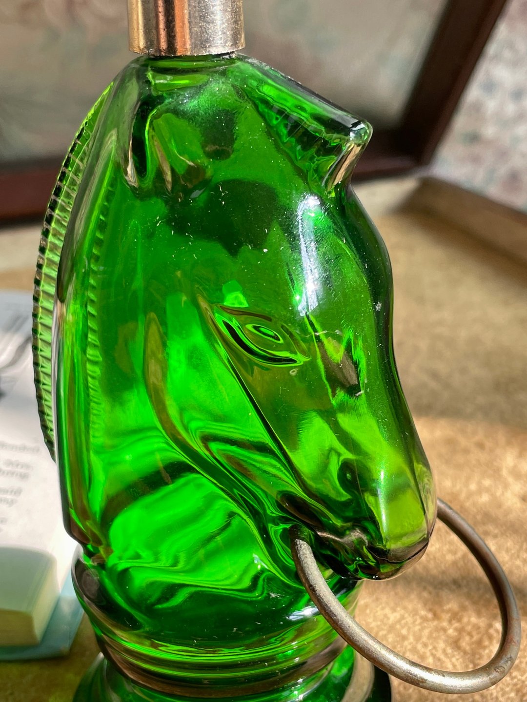 老杂货老又好古董珠宝 绿色玻璃马头香水罐 Avon W67 - 其他 - 其他金属 银色