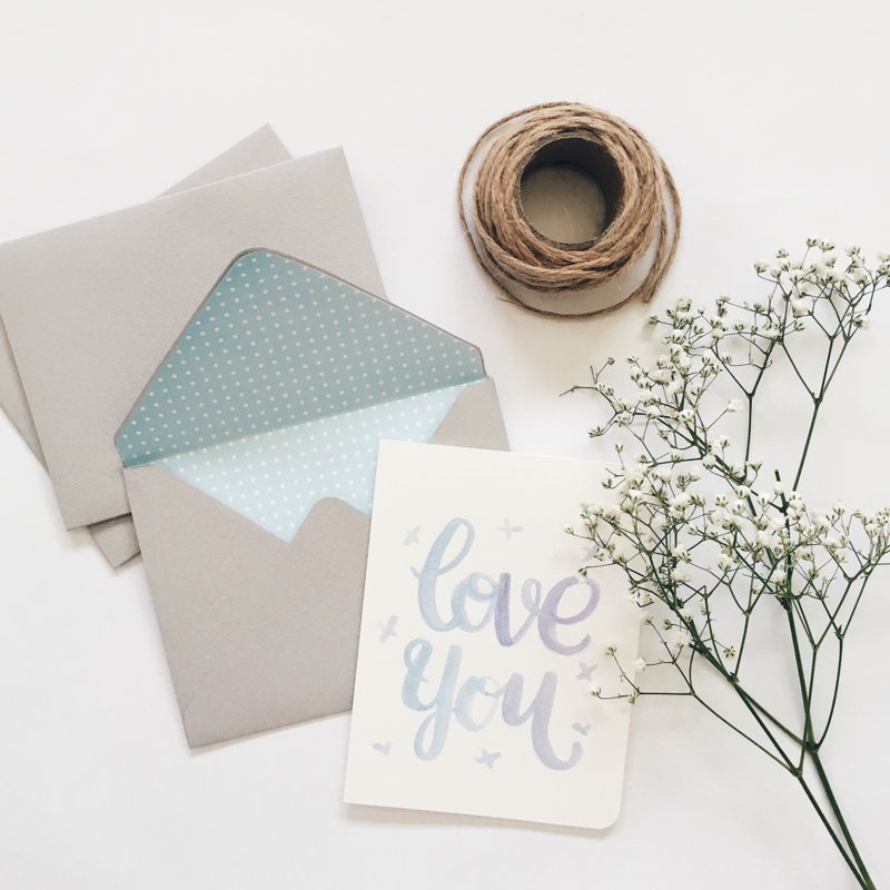 【七夕情人节】 水彩色LOVE U卡片 - 卡片/明信片 - 纸 白色