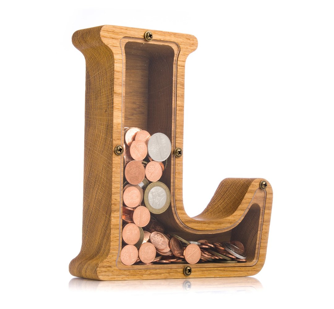 Custom wooden money box Adult piggy bank LETTER Personalized coin bank for kids - 储蓄罐 - 木头 