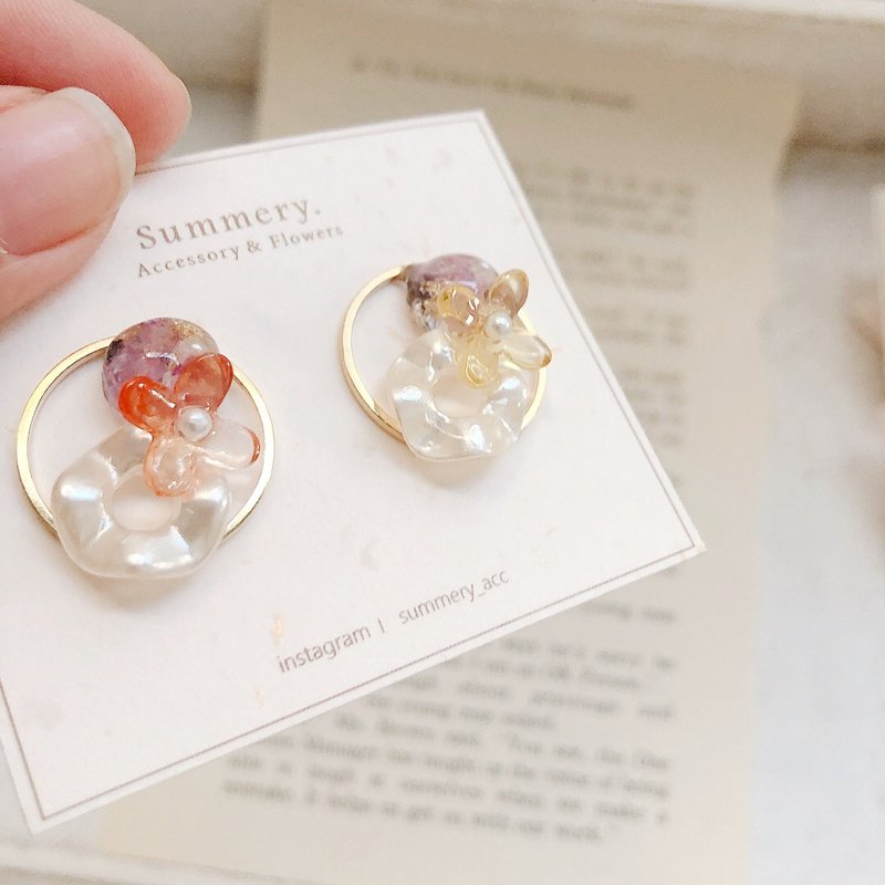 金木犀::.波浪奶油不对称耳饰 - 耳环/耳夹 - 植物．花 