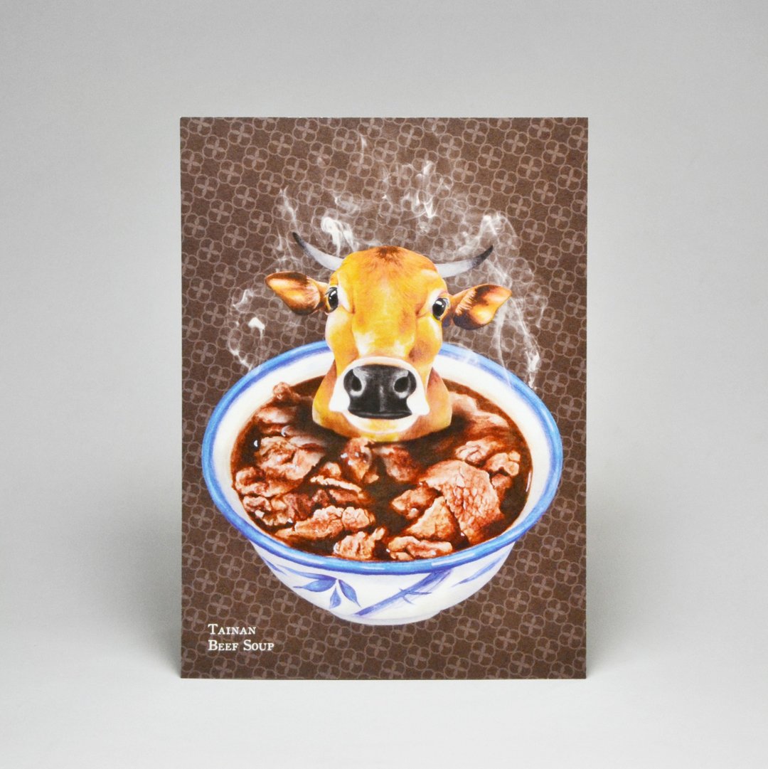 插画明信片-台湾美食 台南牛肉汤 - 卡片/明信片 - 纸 咖啡色