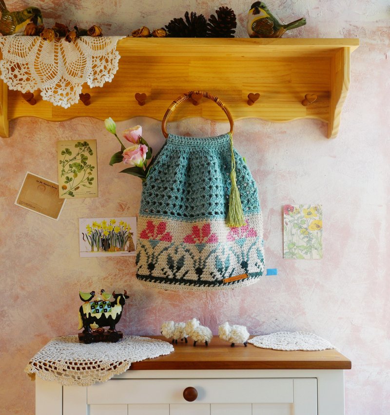 【限量现货】Handmade手工编织麻绳编织袋/手提包/藤柄手包 - 手提包/手提袋 - 棉．麻 