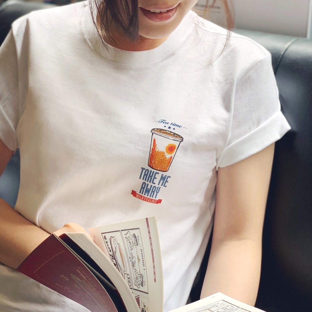 奶茶通俗学 x 姜馆 白Tee系列 奶茶 - 女装 T 恤 - 棉 白色