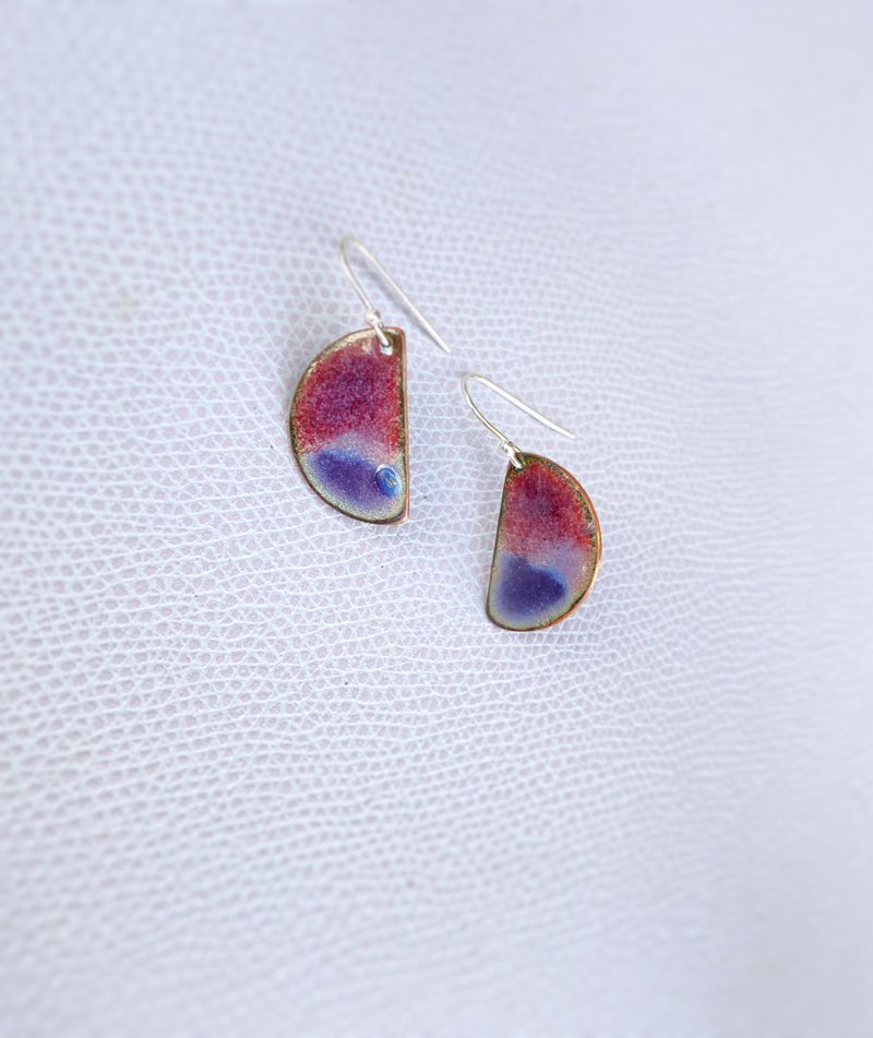 半月形耳环 双面珐琅耳环 - 耳环/耳夹 - 珐琅 