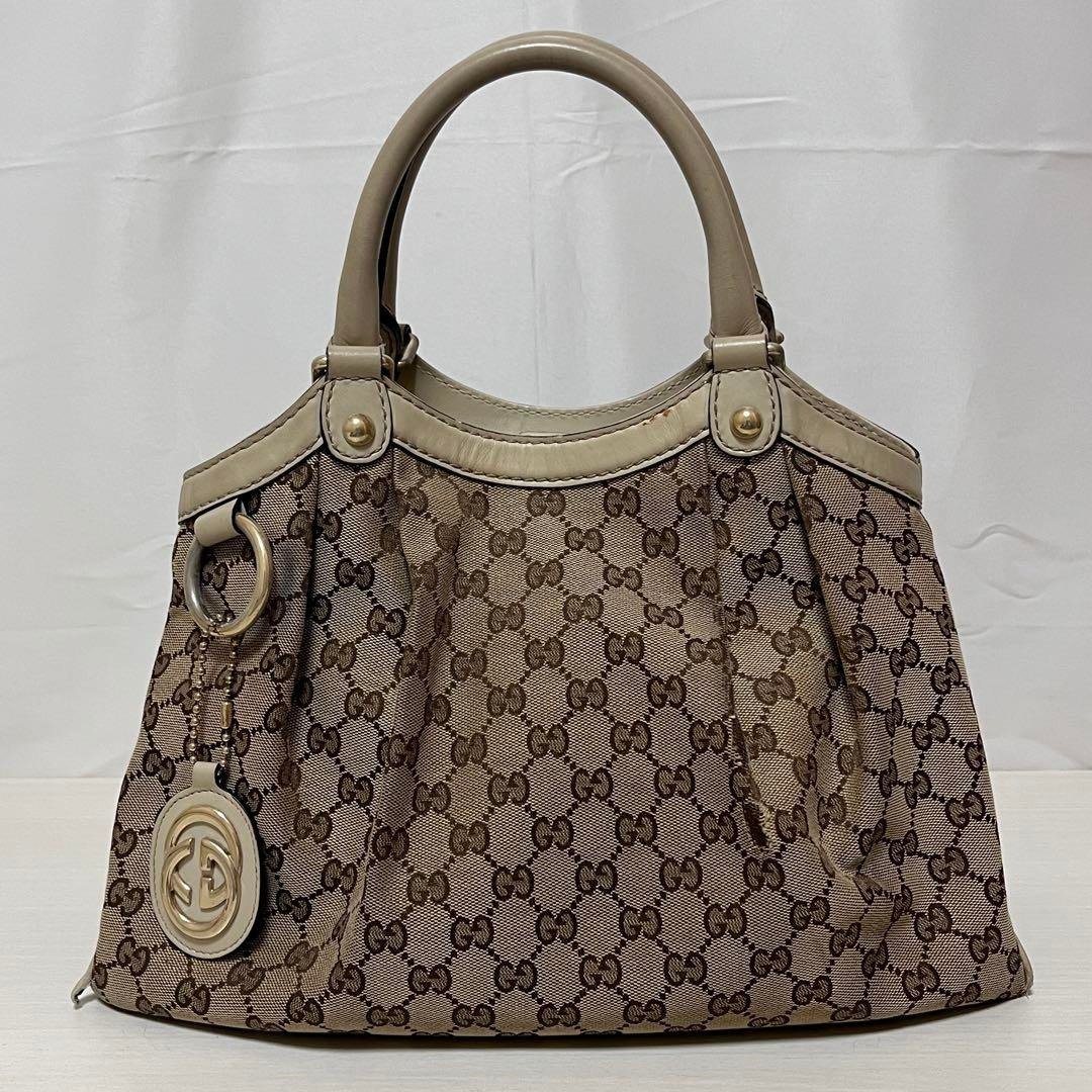 正品 GUCCI 手袋 Sukey GG 帆布皮革 211944 米色象牙色二手 - 手提包/手提袋 - 棉．麻 