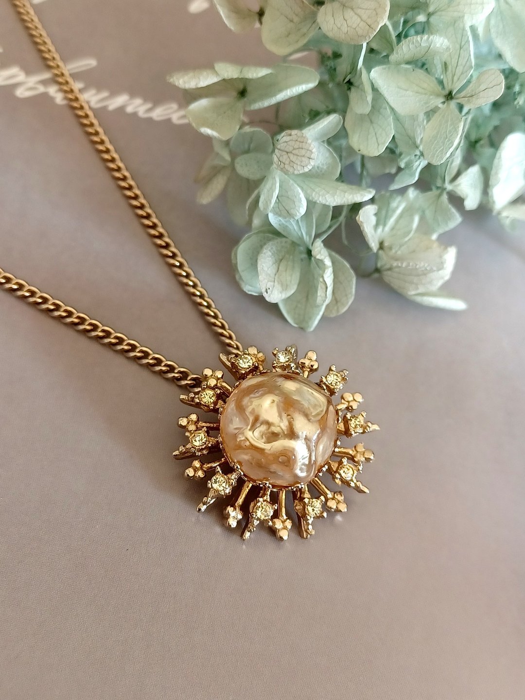 vintage jewelry  古典立体仿珠太阳造型 颈链 项链 - 项链 - 其他金属 