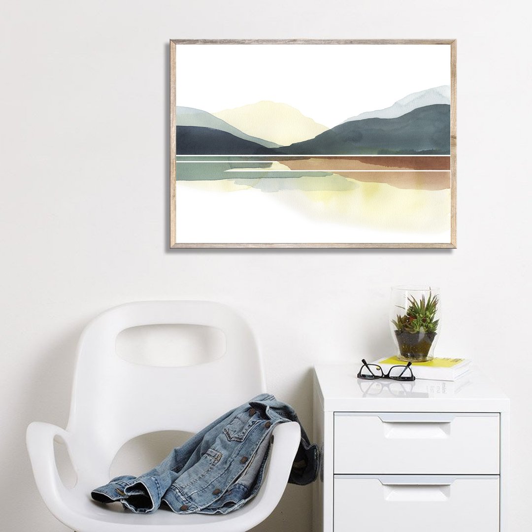 Mountain Lake Art Print Minimalist Landscape Abstract Watercolor Painting - 海报/装饰画/版画 - 纸 绿色