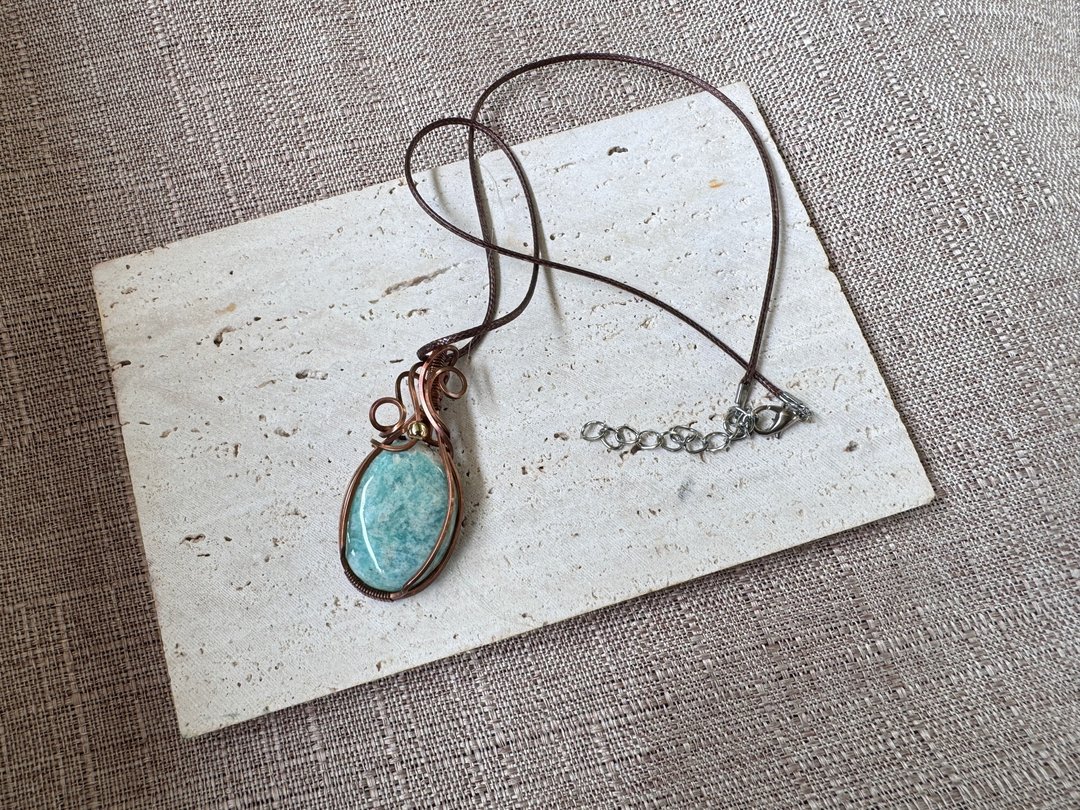 230133 wire wrapping 天河石 铜线 绕线 吊堕 - 项链 - 铜/黄铜 绿色
