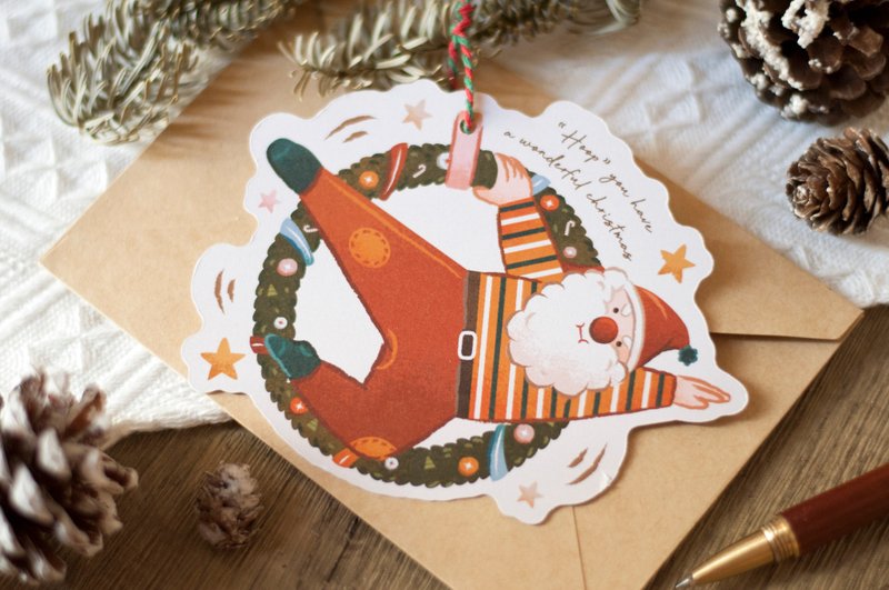 圣诞卡:原创圣诞吊挂贺卡-圣诞老人-贺卡/吊饰两用设计 - 卡片/明信片 - 纸 红色