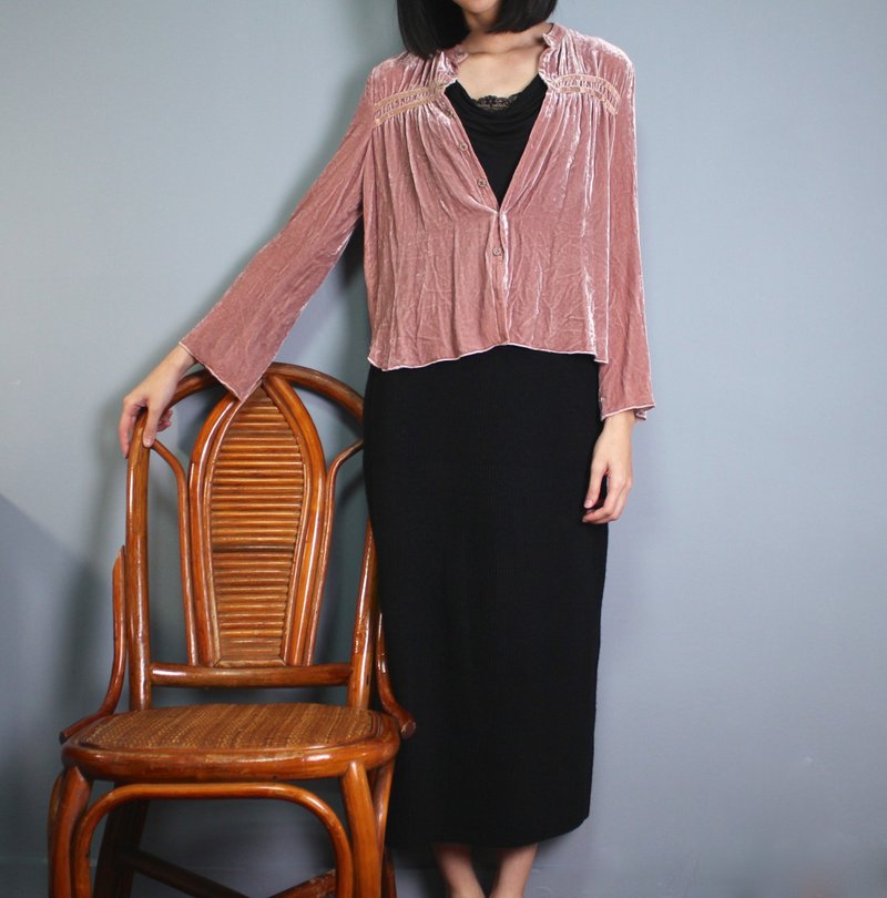 FOAK古着 法国制极简素黑坑条长裙 - 裙子 - 其他材质 