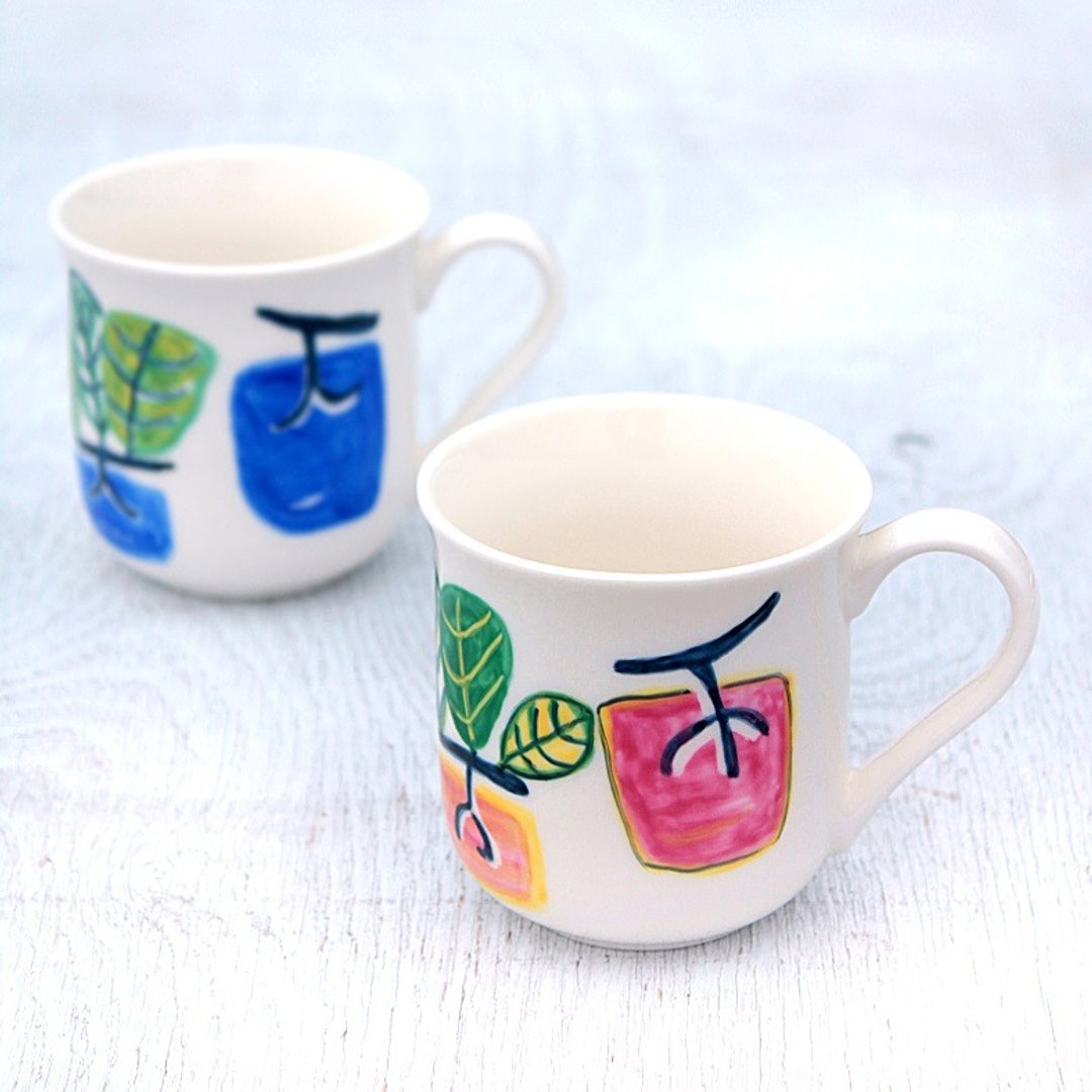 Rose pink persimmon-patterned mug - 咖啡杯/马克杯 - 瓷 粉红色