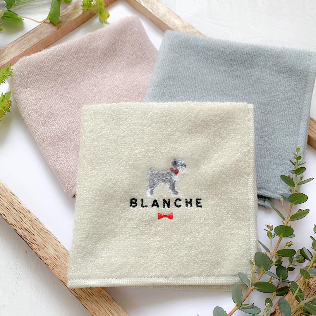 Personalized Miniature schnauzer Imabari Towel Handkerchief - 手帕/方巾 - 棉 白色
