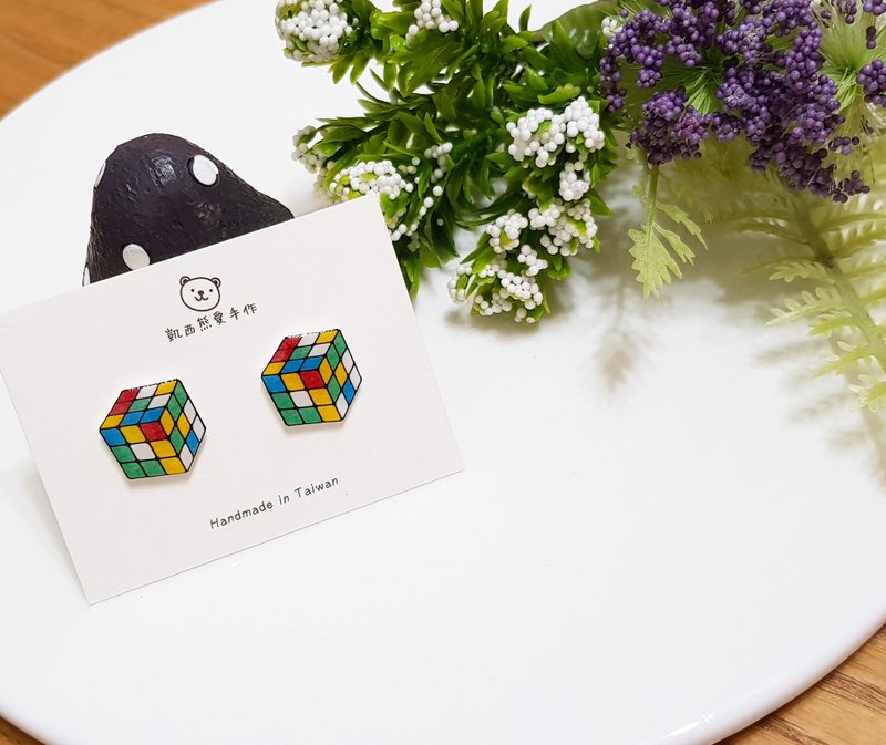 Rubik's  cube 魔术方块 贴耳式 耳环 耳夹 - 耳环/耳夹 - 塑料 白色