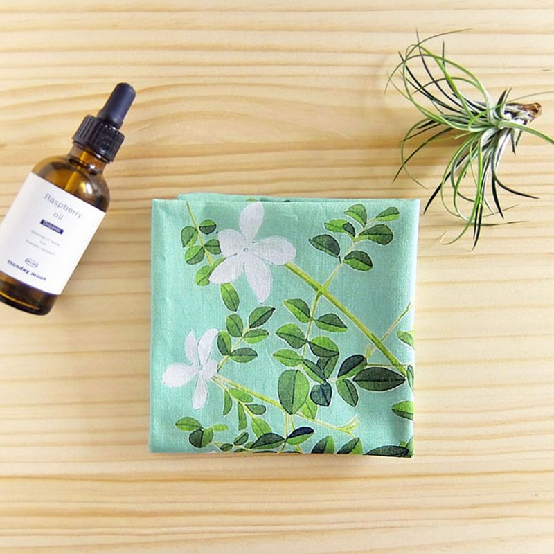 Jasmine handkerchief - 手帕/方巾 - 棉．麻 蓝色