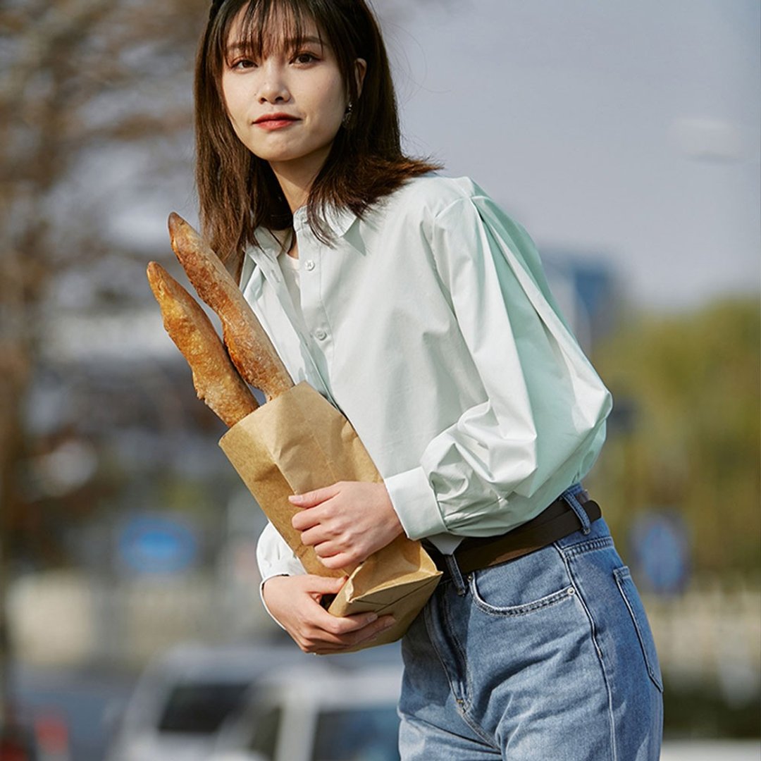 長袖棉襯衫小設計感上衣春新品女裝 - 女装衬衫 - 其他材质 绿色