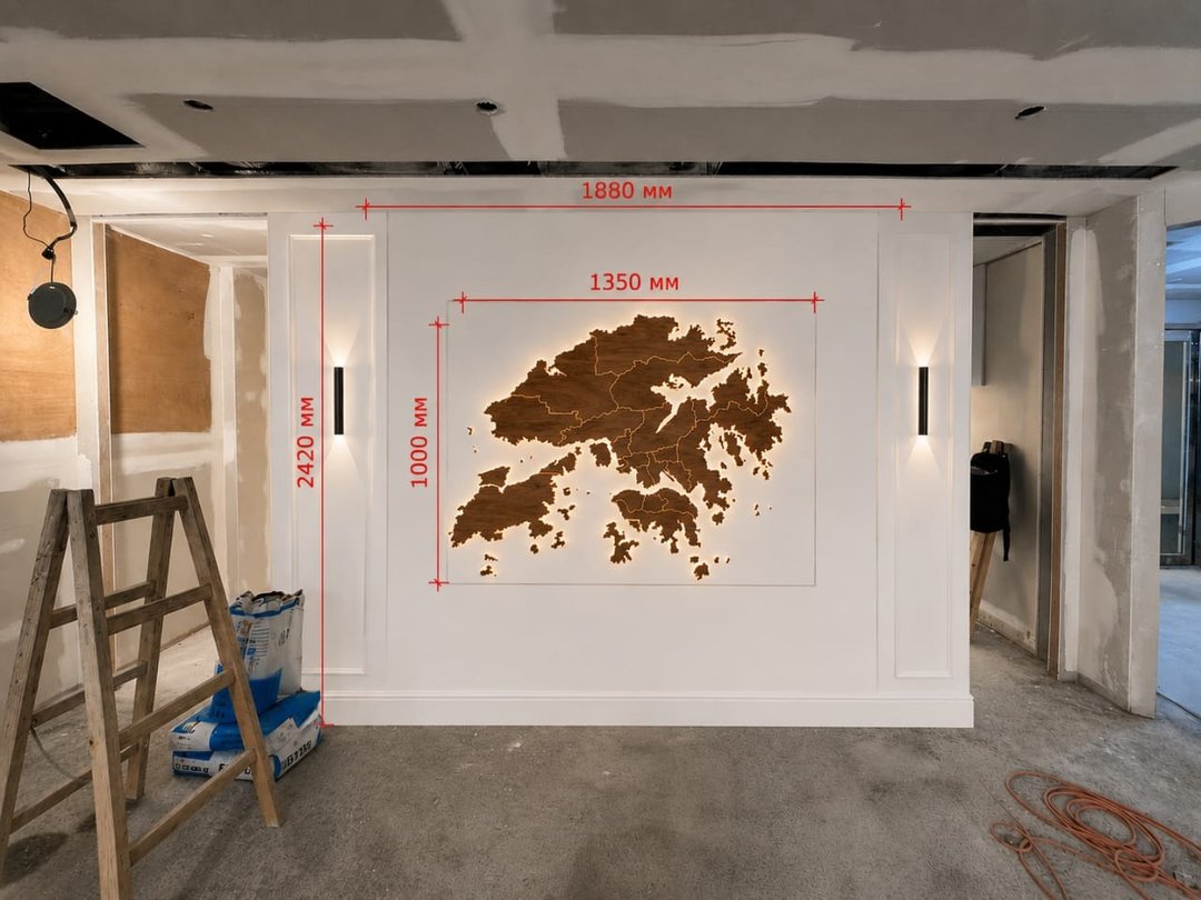 香港订制立体木质地图 135x100 cm 附背光 - 摆饰 - 木头 多色