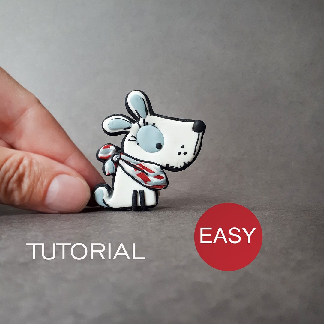 Polymer clay Dog brooch pin PDF tutorial ǀ Clay animal  jewelry gift ideas - 其他 - 陶 