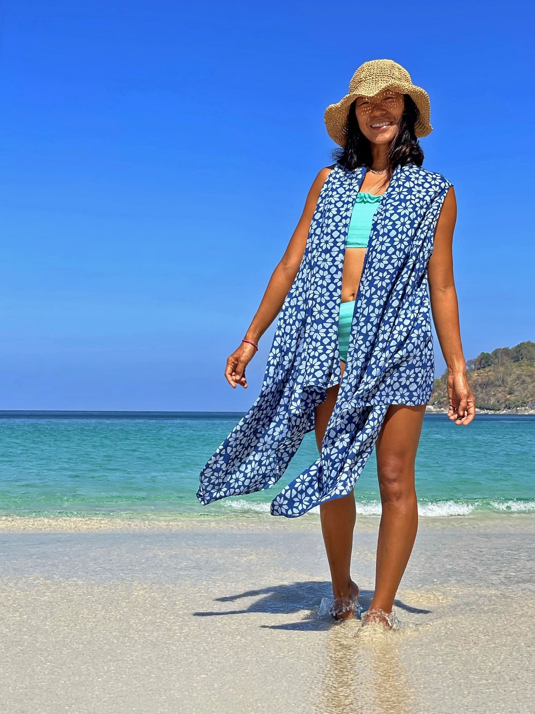 Rayon cotton kimono wrap for the beach or home. Natural indigo dyed cover up. - 女装上衣 - 其他材质 