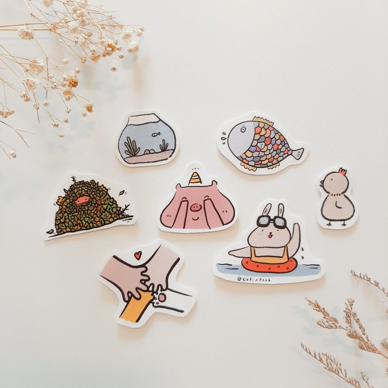 防水贴纸－搞怪小动物 (7入) - 贴纸 - 防水材质 多色