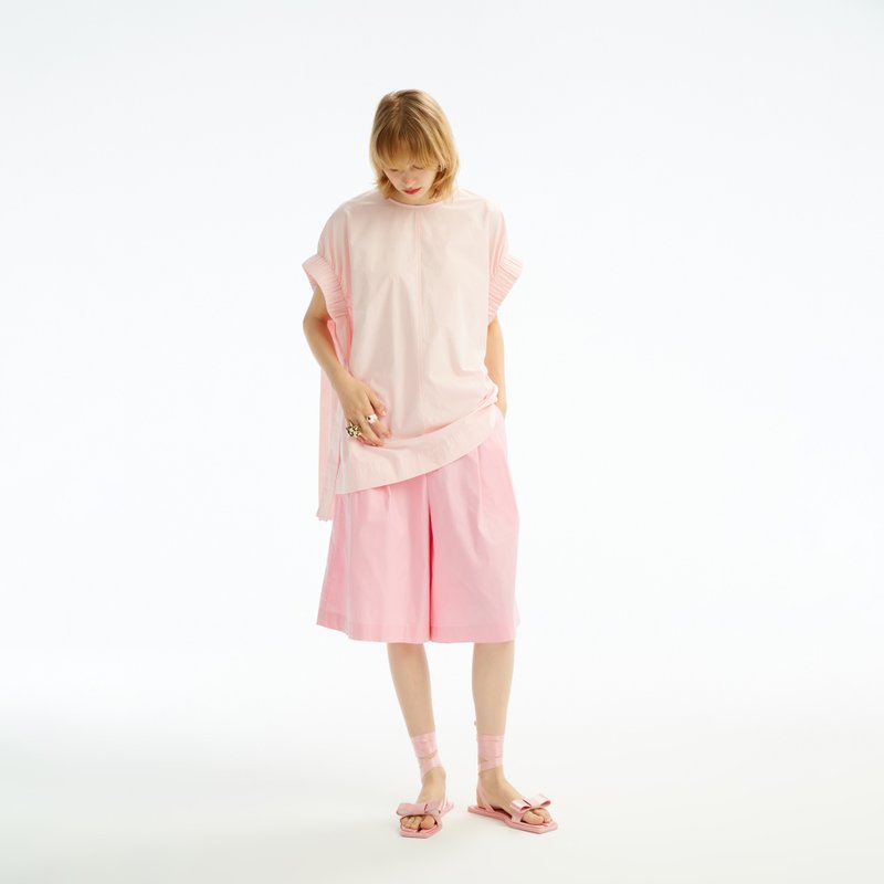 10 MOOn 松弛感廓型上衣 - 女装上衣 - 棉．麻 粉红色