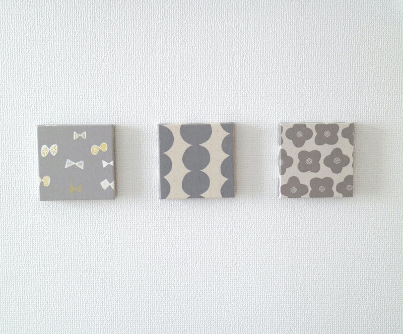 12x12cm Fabric Panel Set of 3 Gray [Ribbon + Bun Circle + Scandinavian Simple Flower] - 墙贴/壁贴 - 棉．麻 灰色