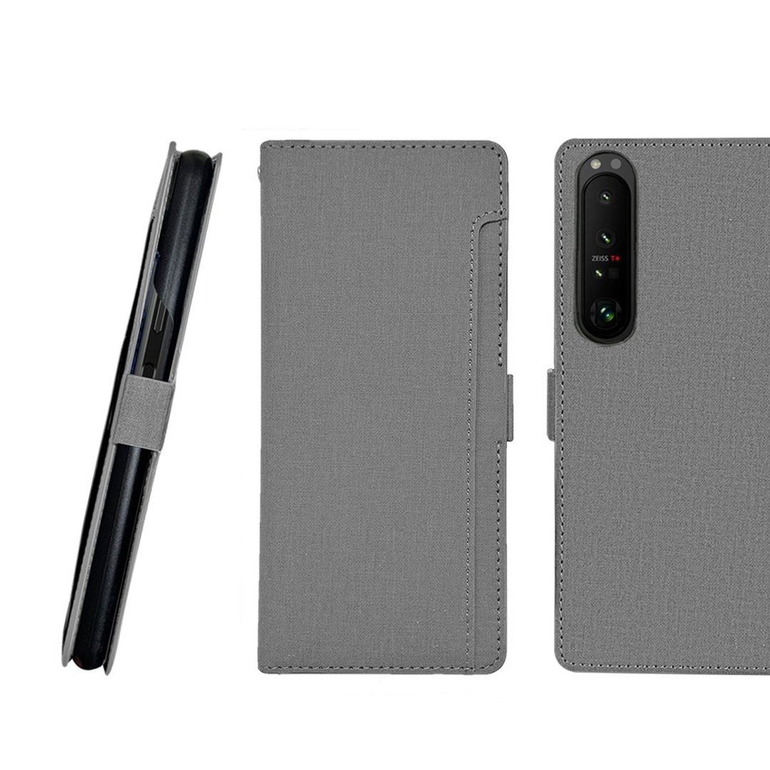CASE SHOP SONY Xperia 1 III 前插卡侧立式皮套-灰 - 手机壳/手机套 - 人造皮革 灰色