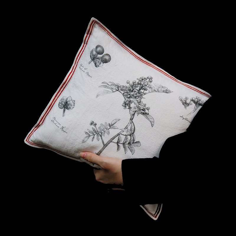 手绘植物抱枕 白色方形 纯棉可拆洗 柔软舒适枕头 - 枕头/抱枕 - 棉．麻 