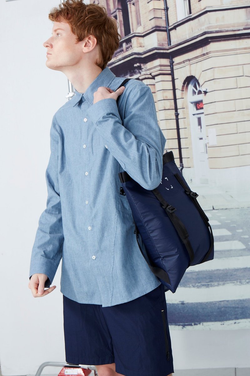 【超机能】超轻防泼水三用背包托特包后背包 - 蓝 - 后背包/双肩包 - 棉．麻 蓝色