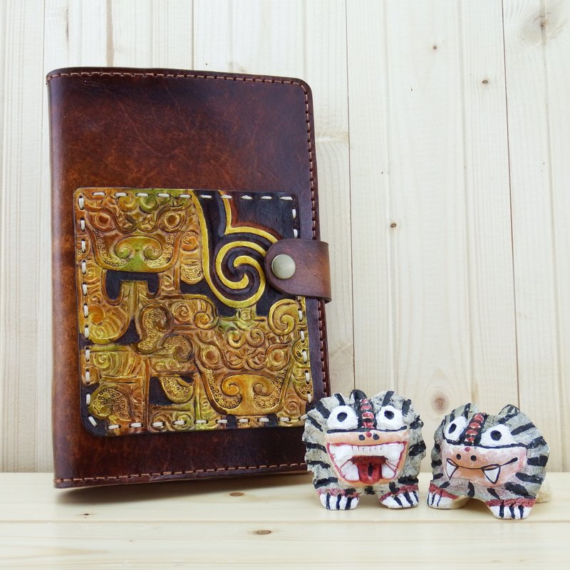 手作皮革笔记本手帐书札书衣-云龙图(加赠皮书签) - 笔记本/手帐 - 真皮 咖啡色