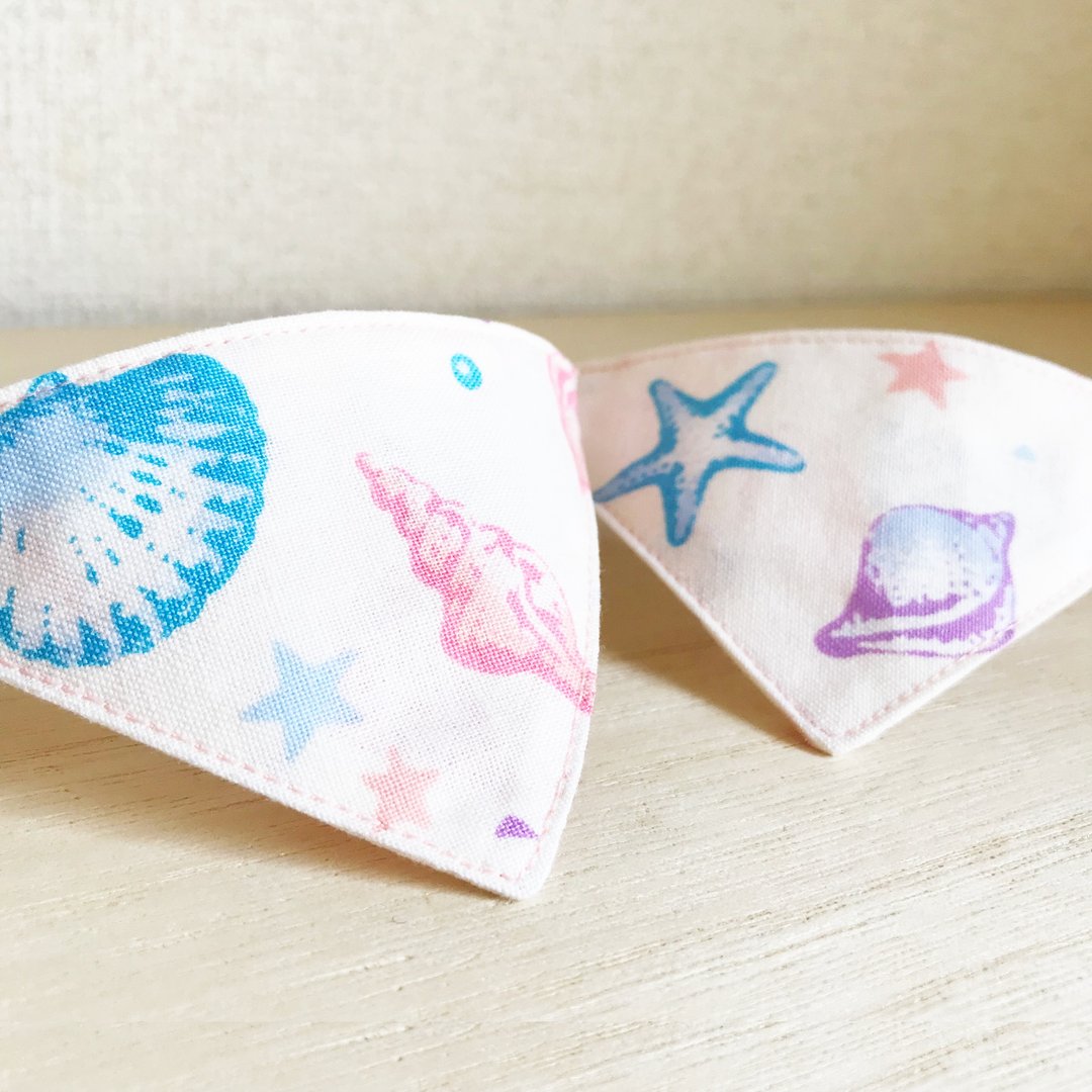Shell pattern Cat bandana-style collar Safety buckle Safety collar - 项圈/牵绳 - 棉 白色