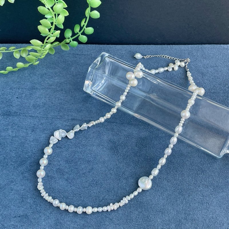 【包邮】节奏珍珠半长项链 56cm 淡水珍珠【独一无二】 - 项链 - 珍珠 白色