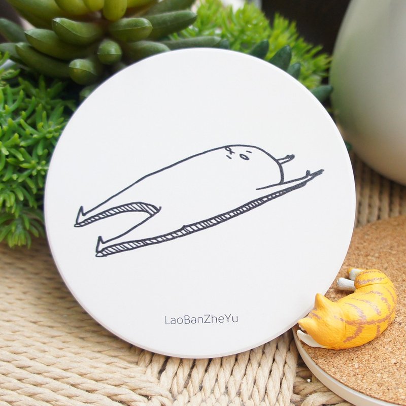 老板这鱼－人生前滚翻之  【享受】  陶瓷吸水杯垫 - 杯垫 - 陶 白色