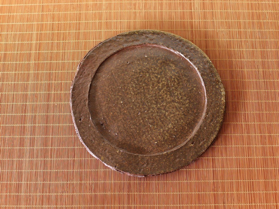 Bizen ware dish (about 20.5cm) sr4-060 - 盘子/餐盘/盘架 - 陶 咖啡色