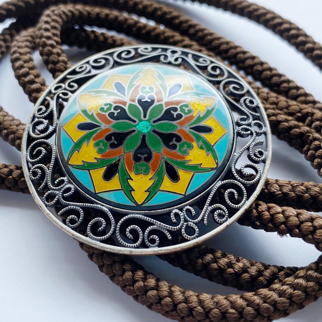 Twelve-sided mirror [Rokuheki Green] Cloisonne ware loop tie Bowtie sterling silver metal cloisonne Silver hardware bolotie - 领带/领带夹 - 其他材质 绿色