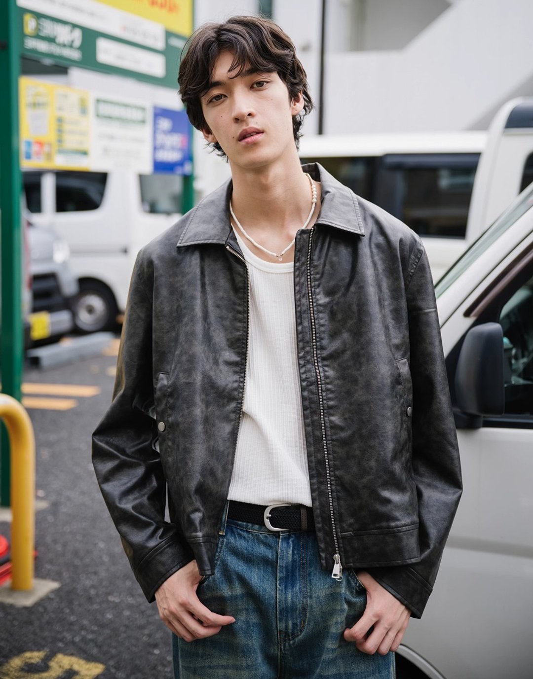 后会有期 复古水洗做旧皮衣外套 - 男装外套 - 其他材质 咖啡色