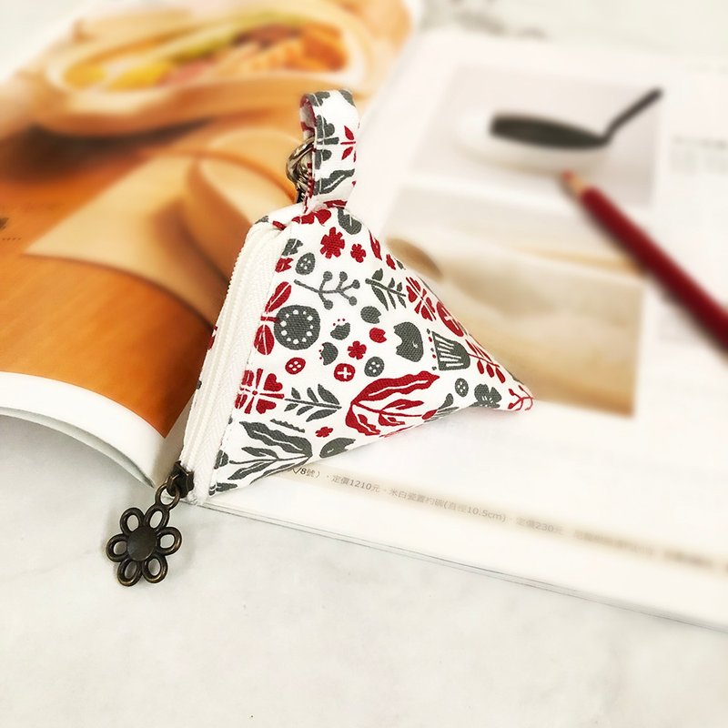 三角收纳零钱包-花 - 零钱包 - 棉．麻 红色