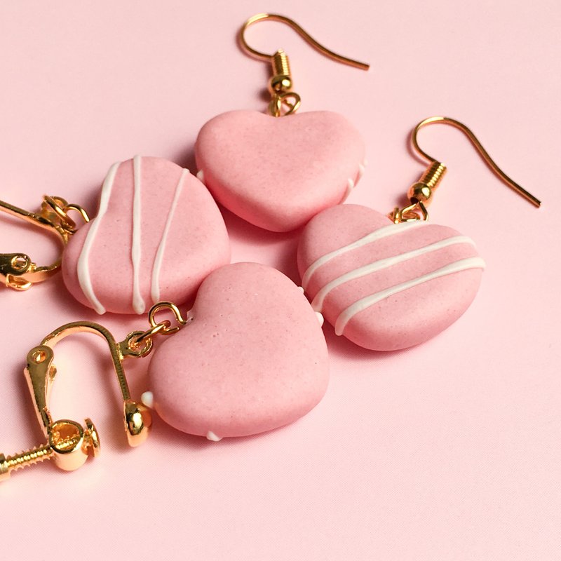 草莓巧克力 耳环 单耳 - 耳环/耳夹 - 粘土 粉红色