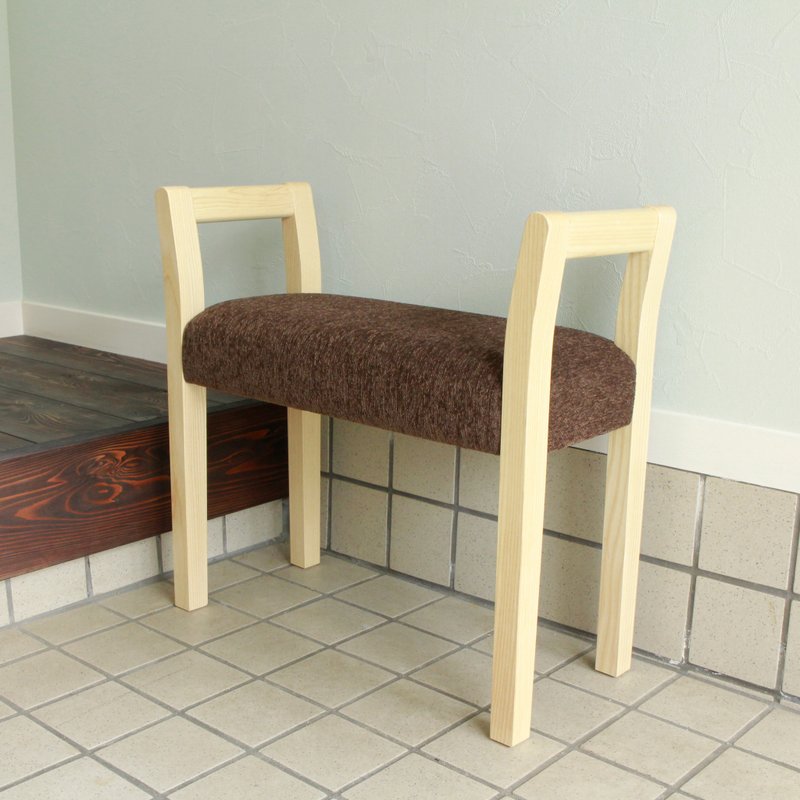 Entrance Stool double arm type【Wood frame】Natural【Fabric】Dark Brown - 椅子/沙发 - 木头 咖啡色