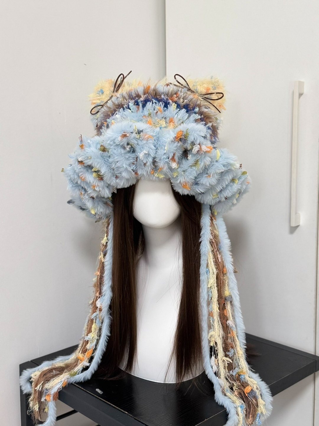 蓝色水母猫耳帽 手工制作波浪边猫耳毛线帽 梦幻冬季 - 帽子 - 其他材质 
