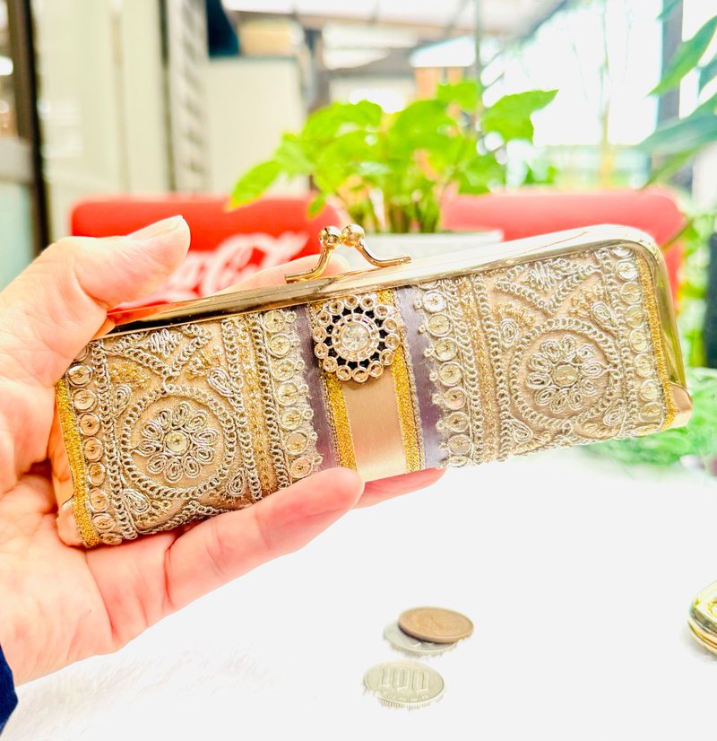 专为都会女子设计的分类式缎带零钱包 No.155 - 零钱包 - 棉．麻 金色