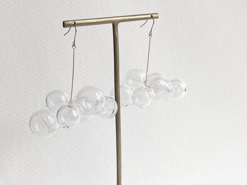 简单云朵耳环 耳勾 耳夹 - 耳环/耳夹 - 玻璃 透明