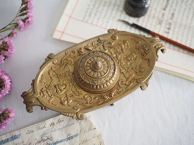 英国古董黄铜单槽墨水台 - 摆饰 - 铜/黄铜 