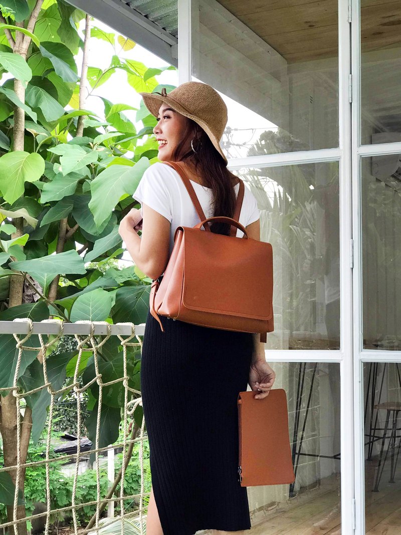 2in1 Backpack-Human Palette, woman bag, faux leather bag, unique designed bag - 后背包/双肩包 - 其他材质 咖啡色