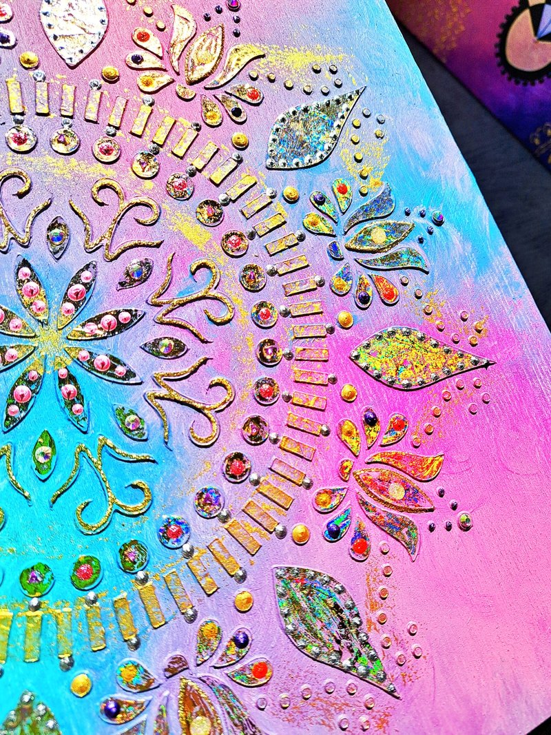 曼陀罗的祝福纹理绘画胶合板神圣几何冥想艺术 - 墙贴/壁贴 - 木头 紫色