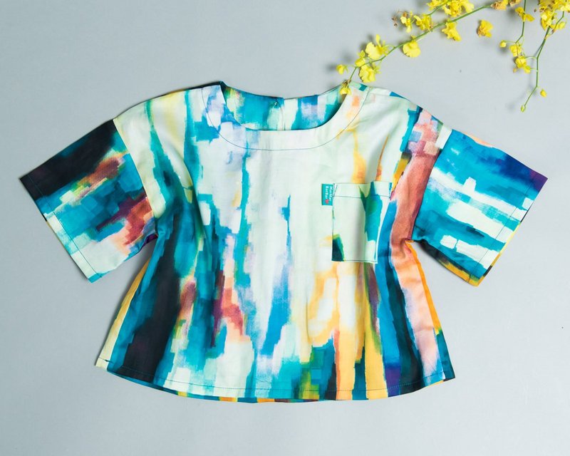 皮蛋6分袖宽松T-订制 - 童装上衣 - 棉．麻 蓝色