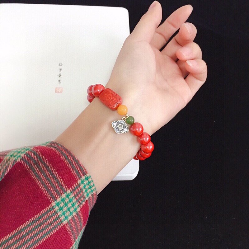 天然原矿朱砂 帝王砂手链 朱砂量95%以上 化太岁 清热解毒 防惊吓 - 手链/手环 - 宝石 