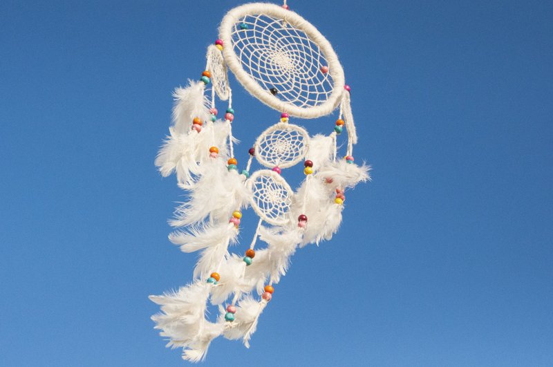 民族风挂饰 boho 手工编织棉麻捕梦网吊饰dream Cather/彩色木珠 - 摆饰 - 羊毛 白色