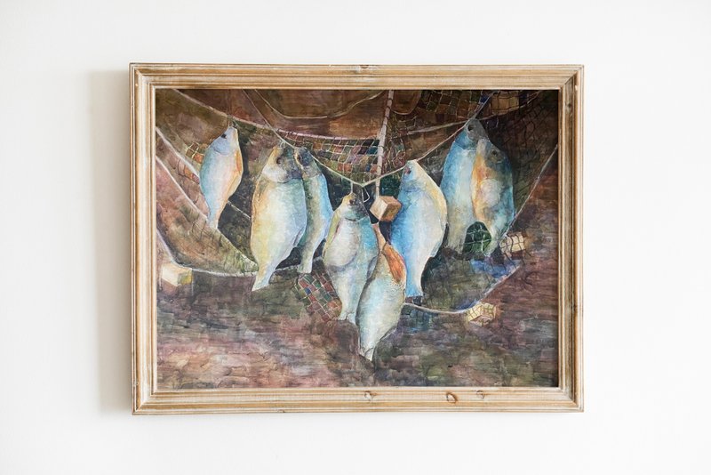 鱼 原画 家居装饰 动物艺术 墙艺术 水彩画 - 墙贴/壁贴 - 纸 咖啡色