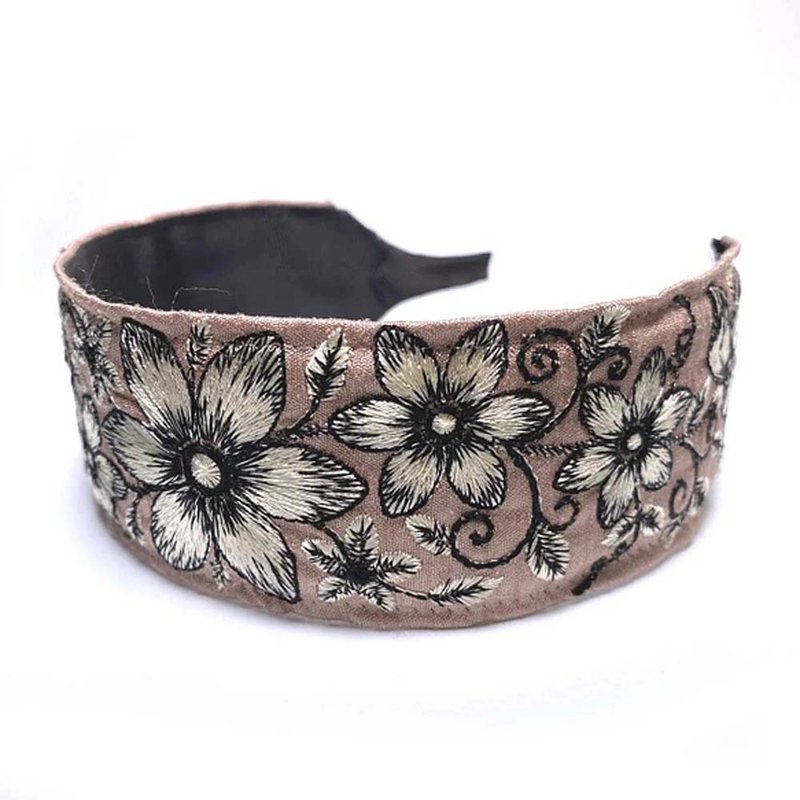 Painless Headband Indian Embroidery Hair Accessory Easy Wide 50mm Luxurious UHR-281 - 发饰 - 绣线 粉红色