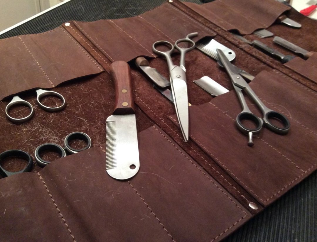 Leather groommer tool bag 6-24 pockets, Scissors roll, Pet grooming organizer - 清洁/美容 - 真皮 多色